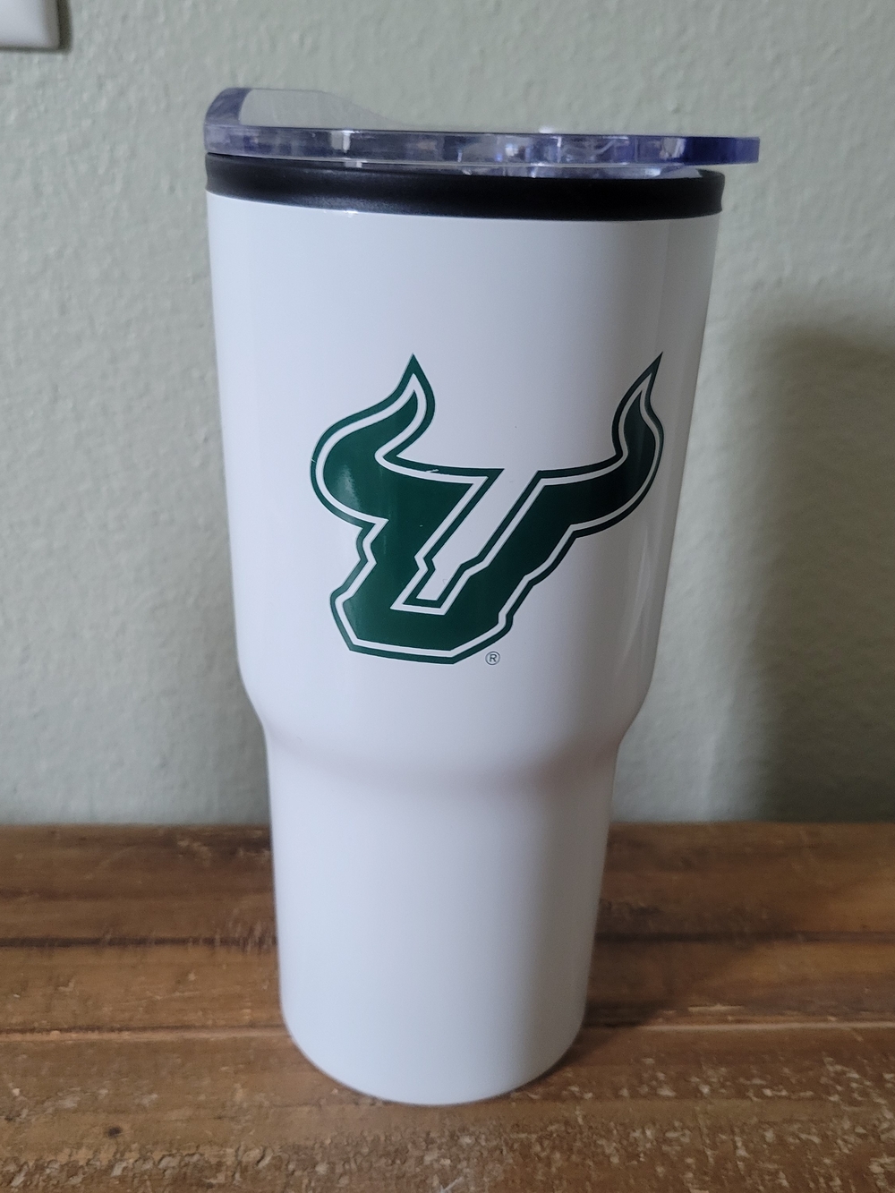 USF Bulls White Insulated Travel Tumbler with Green Logo
